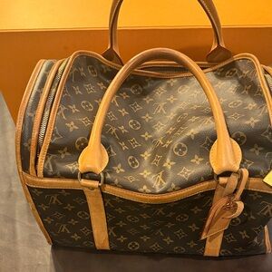 Louis Vuitton Monogram Canvas Travel Duffel in Brown and Natural Leather